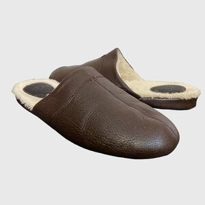Ugg Mens Brown Leather Sherpa Lounge Slippers- Sz-10